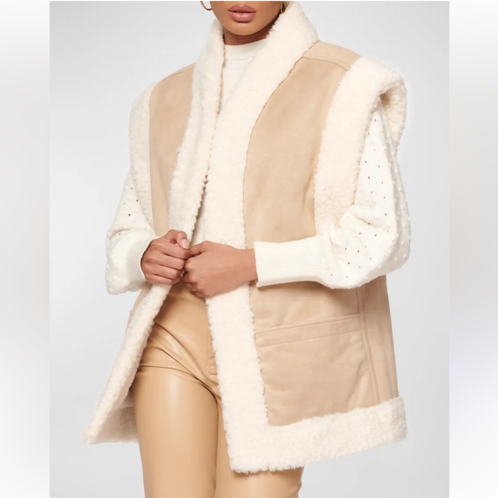 NWT Cami NYC Delma Reversible Faux Suede Sherpa Oversized Vest Size Large